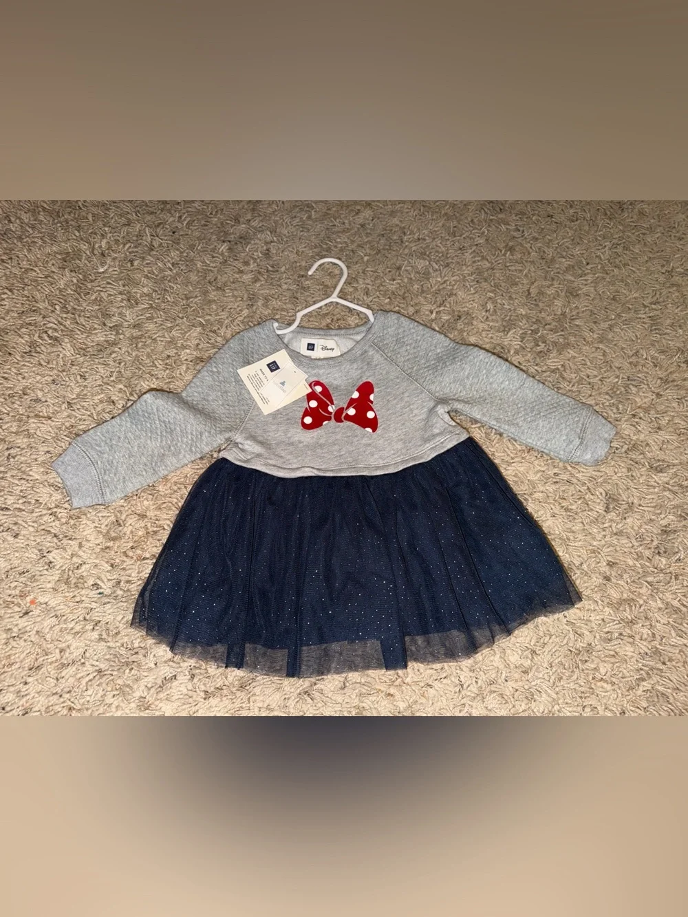 Baby GAP x Disney Gray Minnie Mouse Sweatshirt dress with matching bloomers
